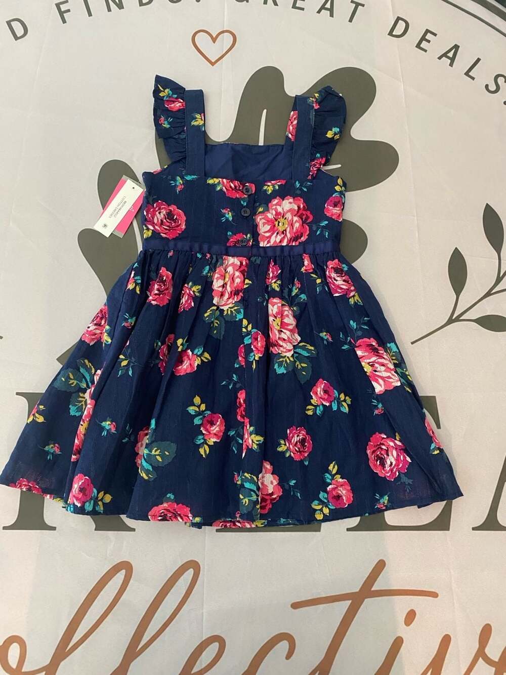 Zunie Girl Cotton Floral A-Line Sleeveless Dress, Navy Multi, Size XS (4/5)